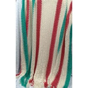 Handmade Crochet Cozy Throw Blanket Pink & Teal Stripes Afghan Heirloom Quality